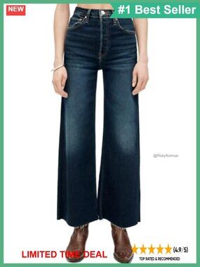 High Rise Wide Leg Crop Jeans 70s Bootcut Regular Fit Button Closure